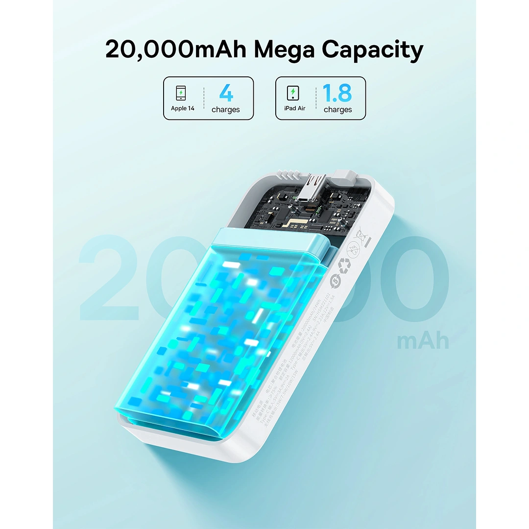 Baseus 20000mAh 20W EnerFill FM41 Mini Magnetic Power Bank Moon White - E0027U01 - 1 Year Warranty - Image 9