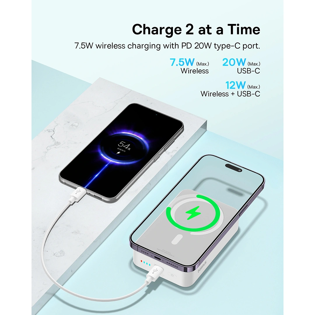 Baseus 20000mAh 20W EnerFill FM41 Mini Magnetic Power Bank Moon White - E0027U01 - 1 Year Warranty - Image 6