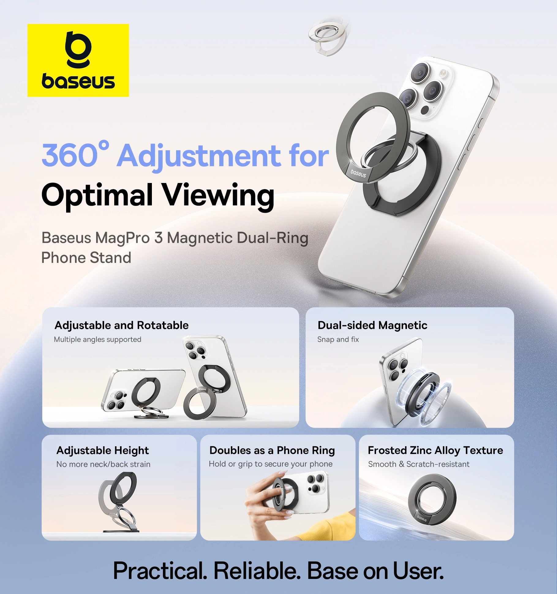 Baseus MagPro 3 Magnetic Dual-Ring Phone Stand Starlight Off-White - Z0004803 - Image 7